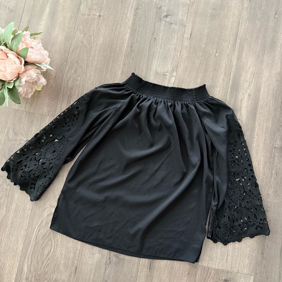 Kobi Black Lace Off Shoulder Long Sleeve Top - Picture 4 of 6